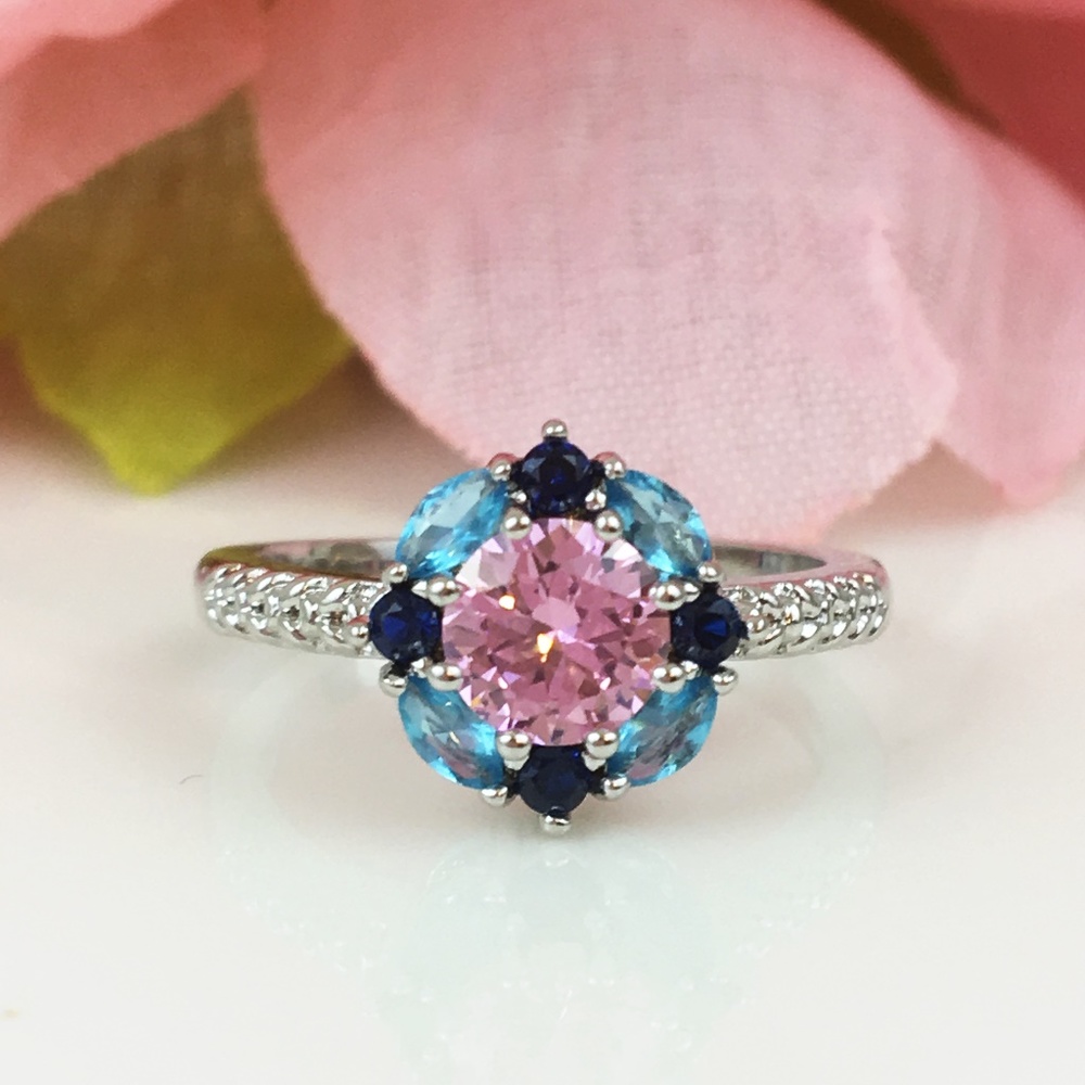NEW!  Pink Topaz Aquamarine Sapphire Ring WGP